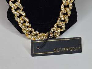 Oliver Gray Gold Tone Iced Out Cuban Link Chain Necklace